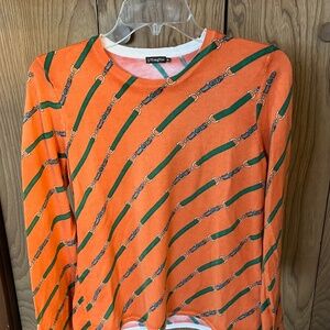 Women's J McLaughlin Orange Equestrian Pattern Jamey Sweater, Size M